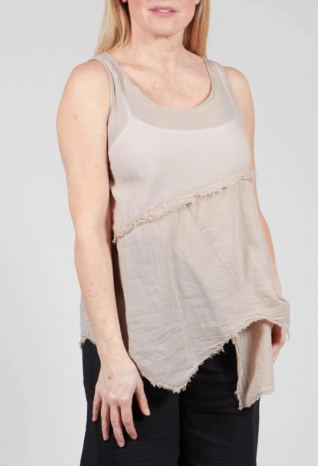 Pal Offner Tops^Vest Top with Raw Edges in Greige