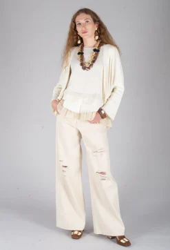 Isabel Benenato Cardigans^V-Neck Boxy Cardigan in White