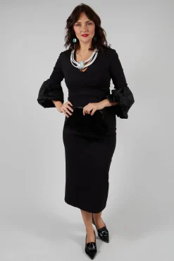 Mei Meij Dresses^V-Neck Jersey Shift Dress in Nero