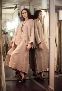 Sarah Pacini Shirts & Blouses^V-Neck Linen Dress in Dusky Pink