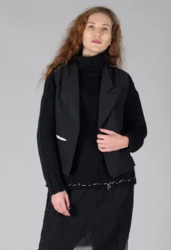 Marc Point Jackets^Waistcoat with Contrasting Back in Black and Cream