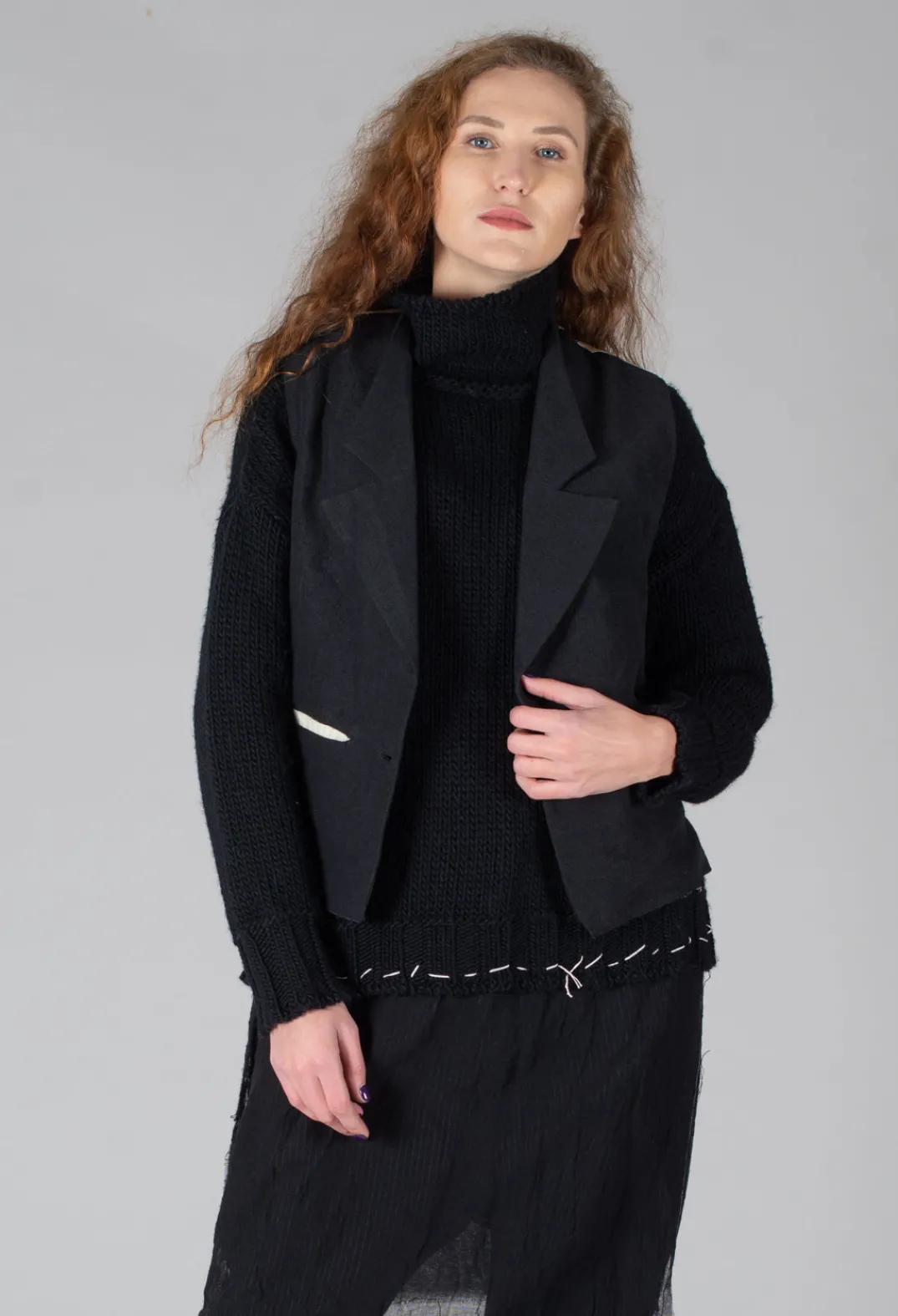 Marc Point Jackets^Waistcoat with Contrasting Back in Black and Cream