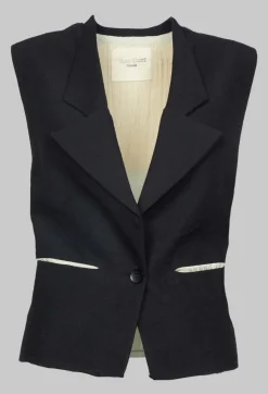 Marc Point Jackets^Waistcoat with Contrasting Back in Black and Cream
