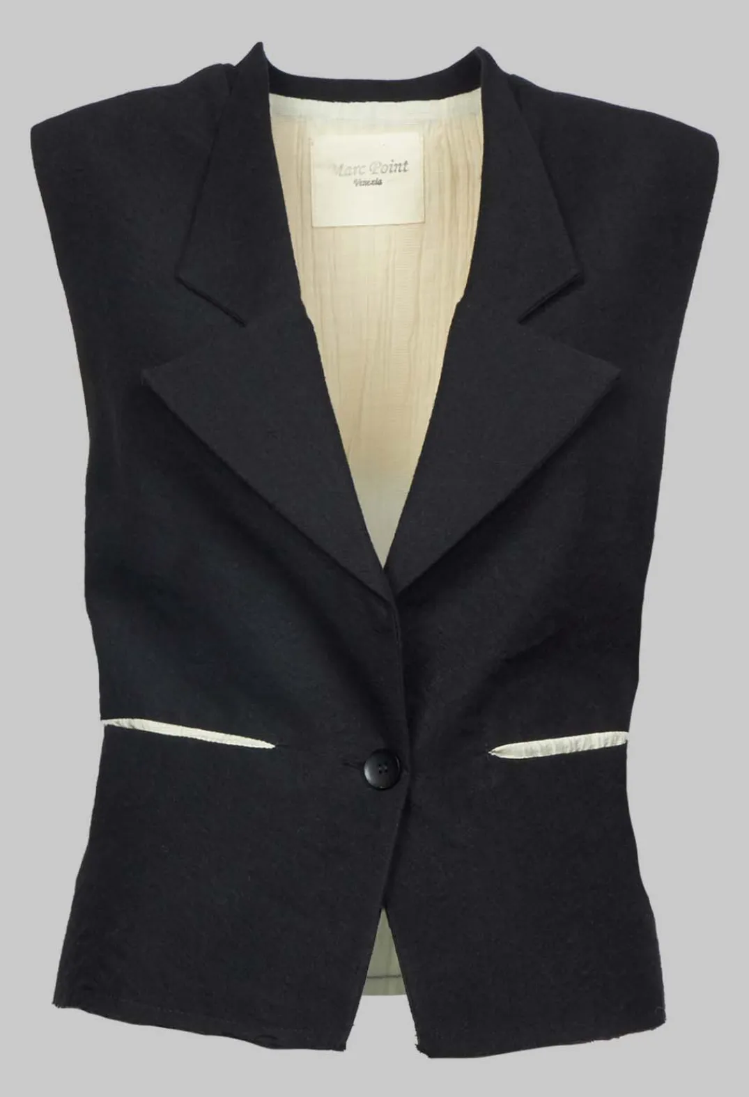 Marc Point Jackets^Waistcoat with Contrasting Back in Black and Cream