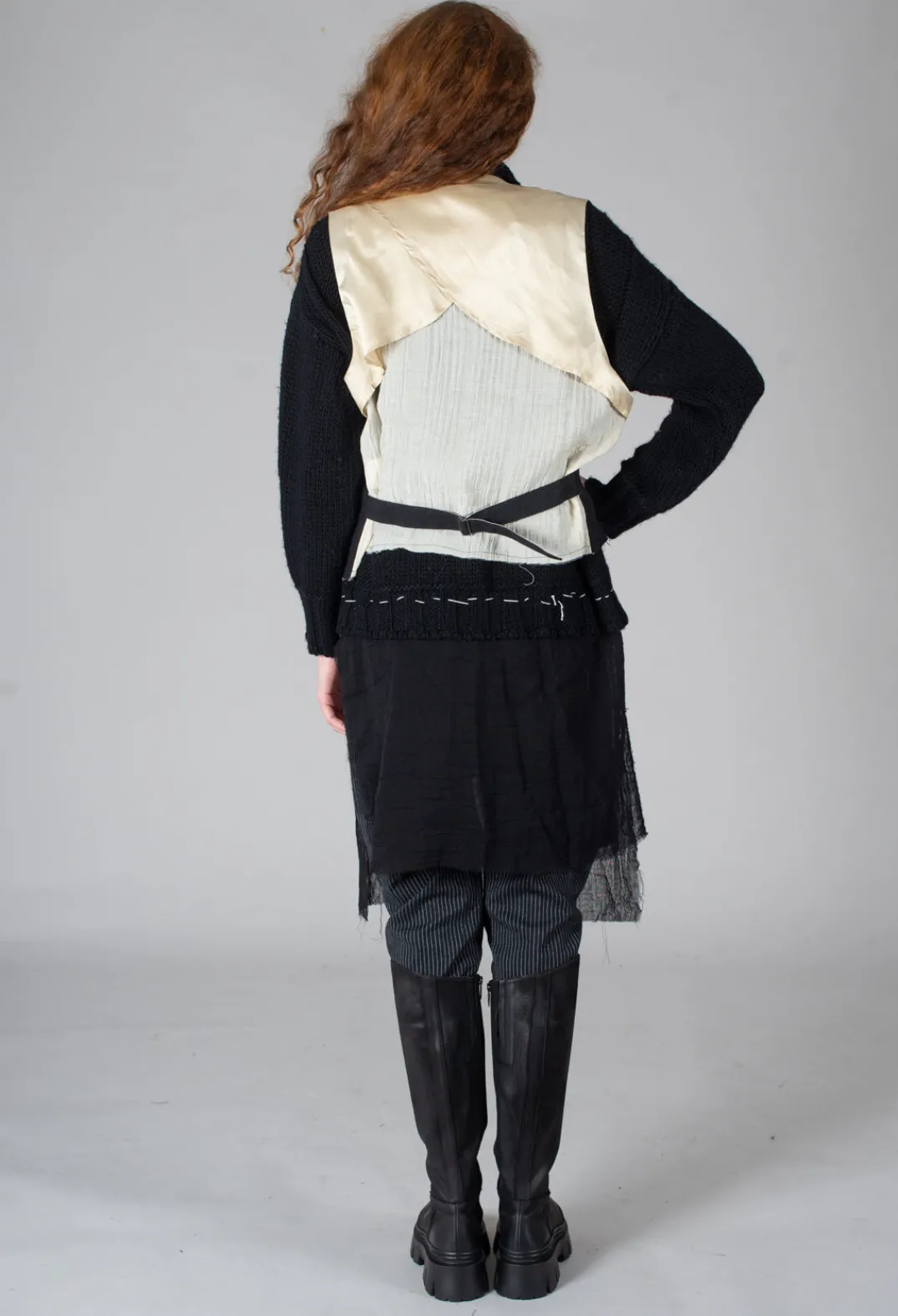 Marc Point Jackets^Waistcoat with Contrasting Back in Black and Cream