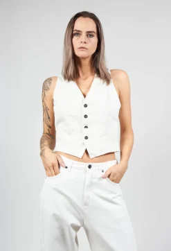 Nostra Santissima Jackets^Waistcoat with Faux Front Pockets in White with Black Stripes