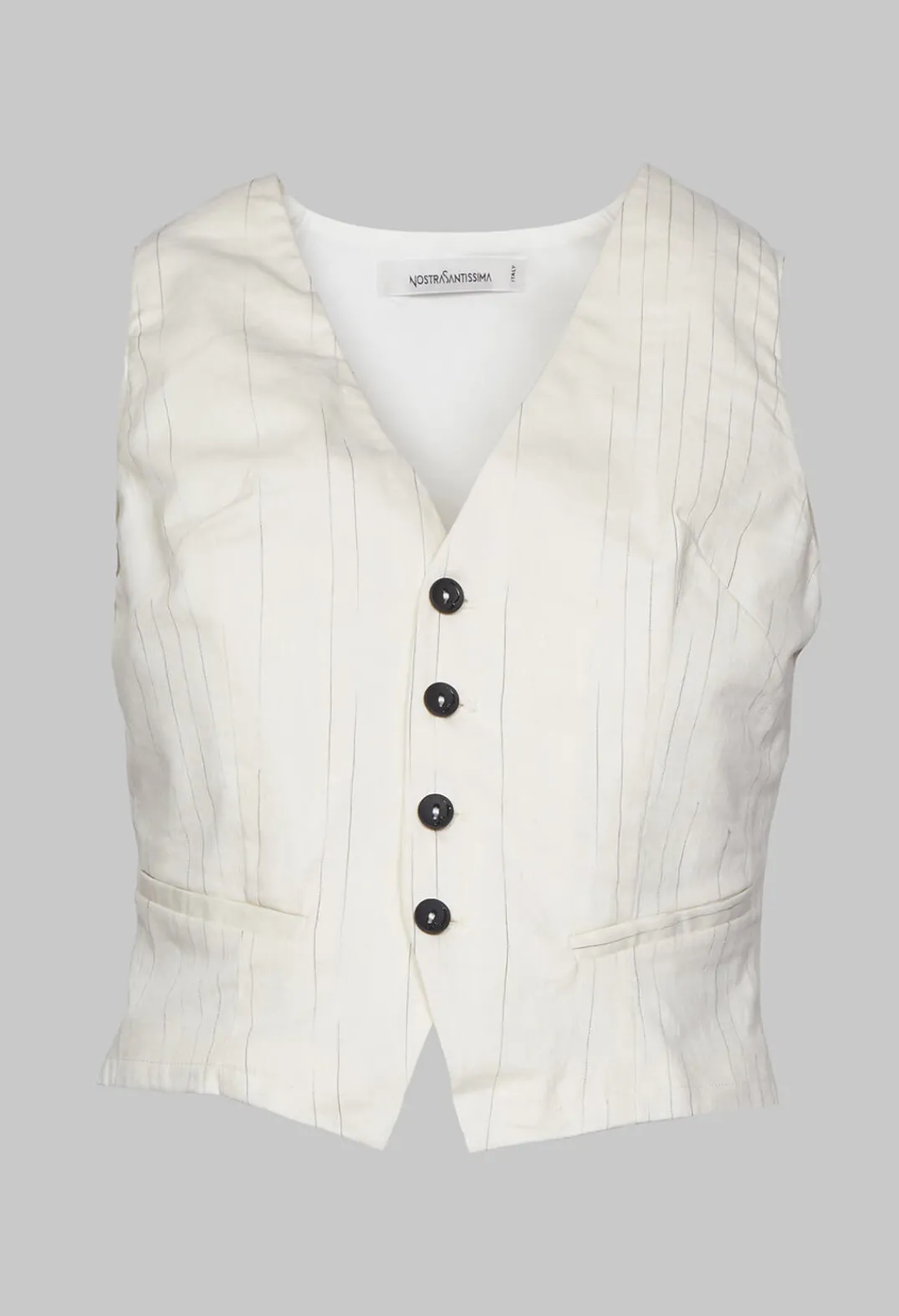 Nostra Santissima Jackets^Waistcoat with Faux Front Pockets in White with Black Stripes