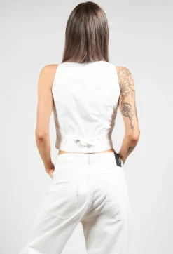 Nostra Santissima Jackets^Waistcoat with Faux Front Pockets in White with Black Stripes