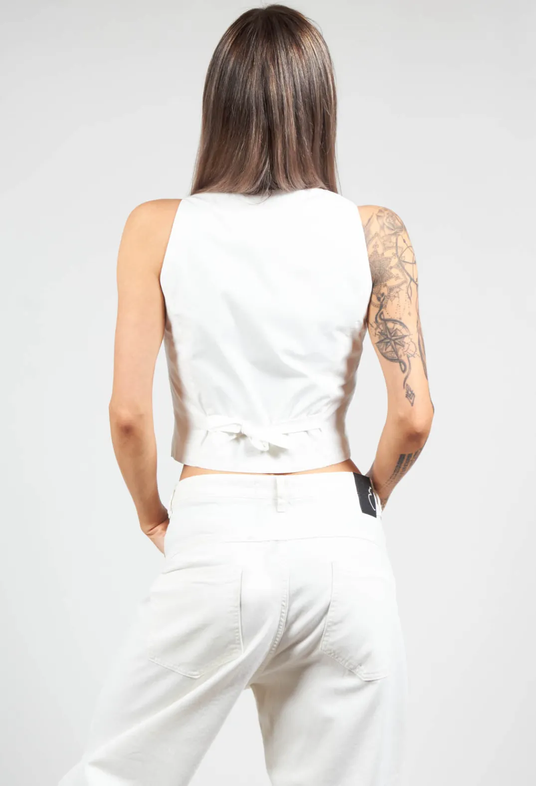 Nostra Santissima Jackets^Waistcoat with Faux Front Pockets in White with Black Stripes