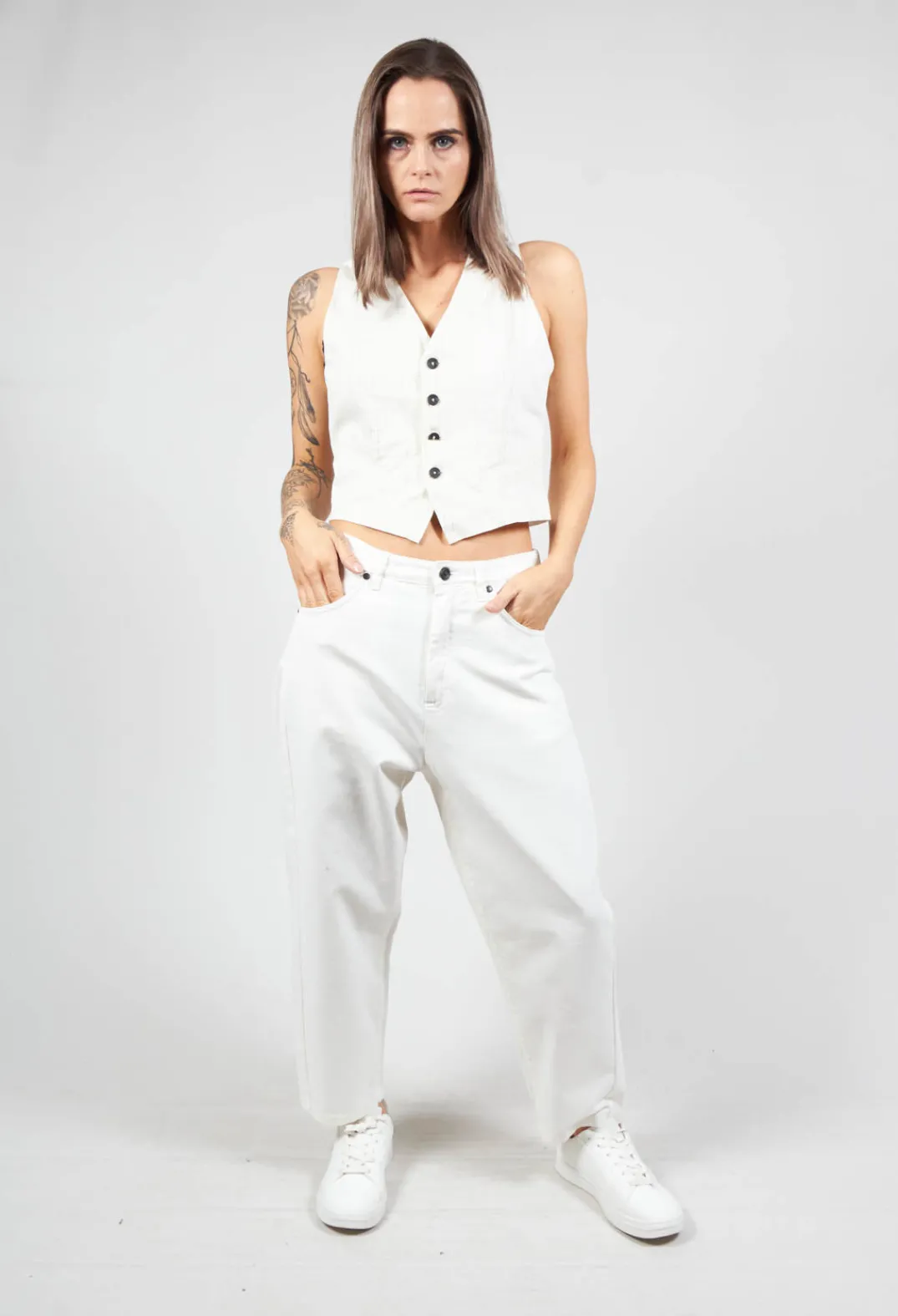 Nostra Santissima Jackets^Waistcoat with Faux Front Pockets in White with Black Stripes