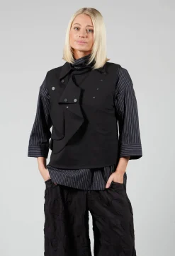Caraclan Tops^Waistcoat with Popper Fastenings in Black