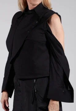 Caraclan Tops^Waistcoat with Popper Fastenings in Black