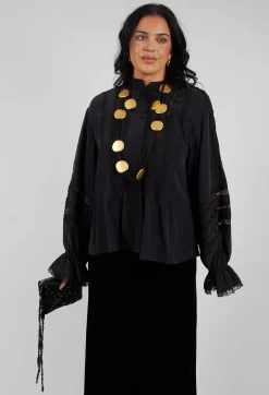 Sfizio Shirts & Blouses^Washed Silk Blend Shirt with Lace in Dark Grey