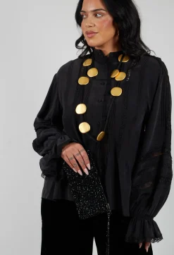 Sfizio Shirts & Blouses^Washed Silk Blend Shirt with Lace in Dark Grey
