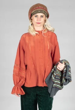 Sfizio Shirts & Blouses^Washed Silk Blend Shirt with Lace in Caramel