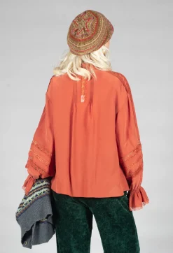 Sfizio Shirts & Blouses^Washed Silk Blend Shirt with Lace in Caramel