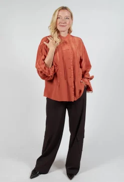 Sfizio Shirts & Blouses^Washed Silk Blend Shirt with Lace in Caramel