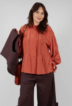 Sfizio Shirts & Blouses^Washed Silk Blend Shirt with Lace in Caramel