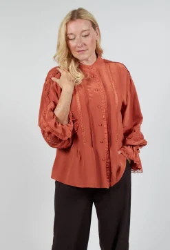 Sfizio Shirts & Blouses^Washed Silk Blend Shirt with Lace in Caramel