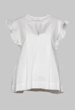 Beatrice B Shirts & Blouses^White V Neck Shirt with Flounce Sleeves