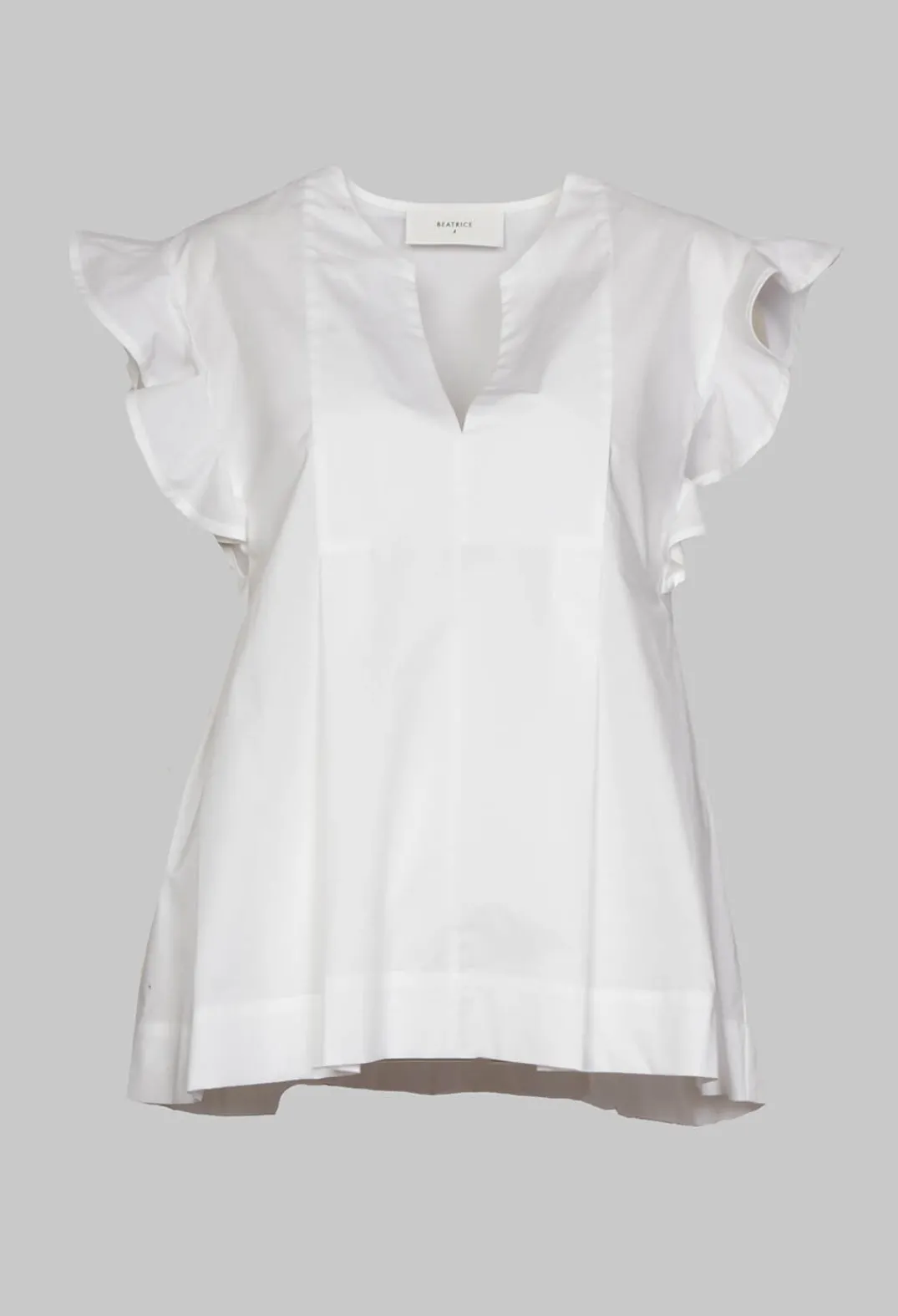 Beatrice B Shirts & Blouses^White V Neck Shirt with Flounce Sleeves