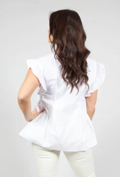 Beatrice B Shirts & Blouses^White V Neck Shirt with Flounce Sleeves
