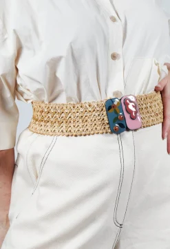 Exquisite J Belts^Wide Elasticated Woven Belt with Buckle Detail