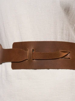 Malloni Belts^Wide Leather Belt in Cuio