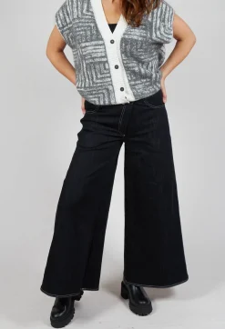 Sarah Pacini Trousers^Wide Leg Denim Jeans in Navy
