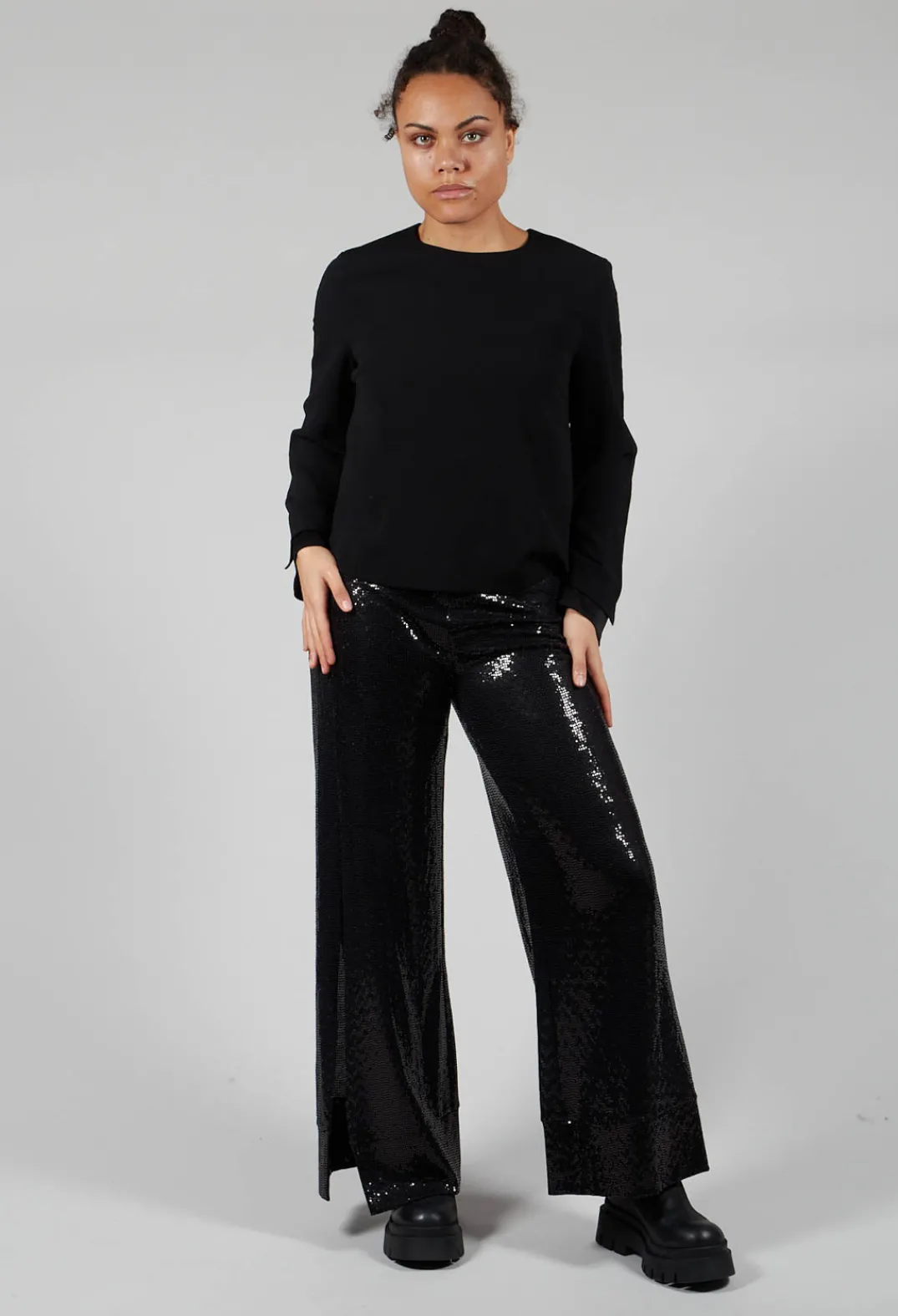 Xenia Design Co-ords & Suits^Wide Leg Sequin Pants Aubi in Black