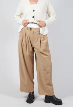 Mei Meij Trousers^Wide Leg Tailored Trousers in Camel and Off White