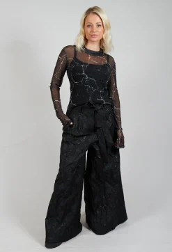 La Haine Trousers^Wide Leg Textured Trousers in Black