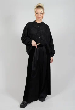 Sanctamuerte Trousers^Wide Leg Trousers in Ciniglia e Raso Viscosa Tinto Freddo Nero