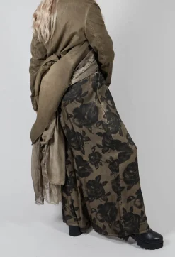 Sanctamuerte Trousers^Wide Leg Trousers in Raso di Viscosa Stampato Green Tuscany