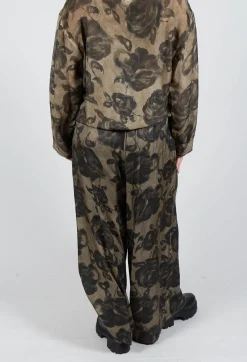 Sanctamuerte Trousers^Wide Leg Trousers in Raso di Viscosa Stampato Green Tuscany