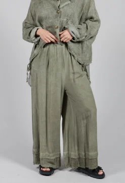 Sanctamuerte Trousers^Wide Leg Trousers in Viscosa Tinto Marmorizzato Olive