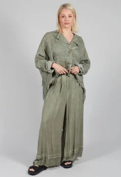 Sanctamuerte Trousers^Wide Leg Trousers in Viscosa Tinto Marmorizzato Olive