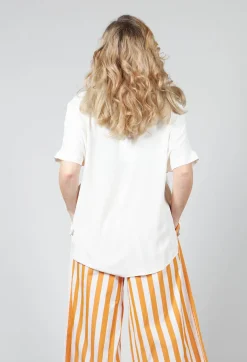 Beatrice B Shirts & Blouses^Wide Neck Short Sleeve Silk Blouse in Cream