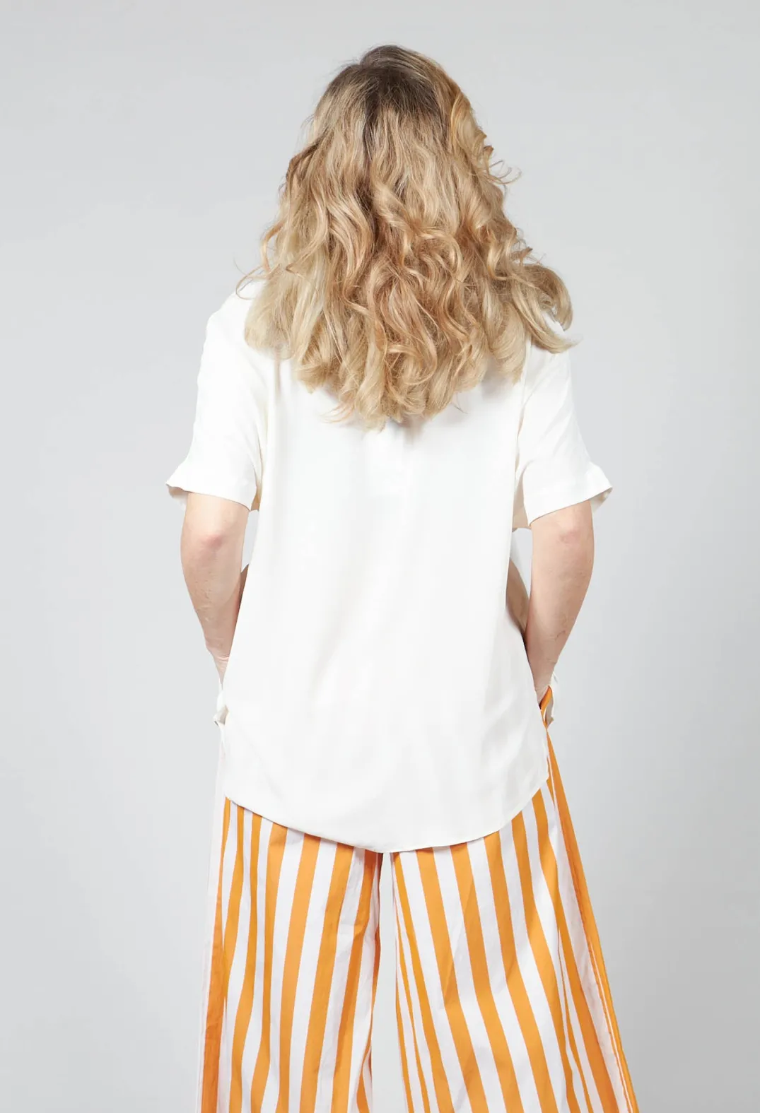Beatrice B Shirts & Blouses^Wide Neck Short Sleeve Silk Blouse in Cream