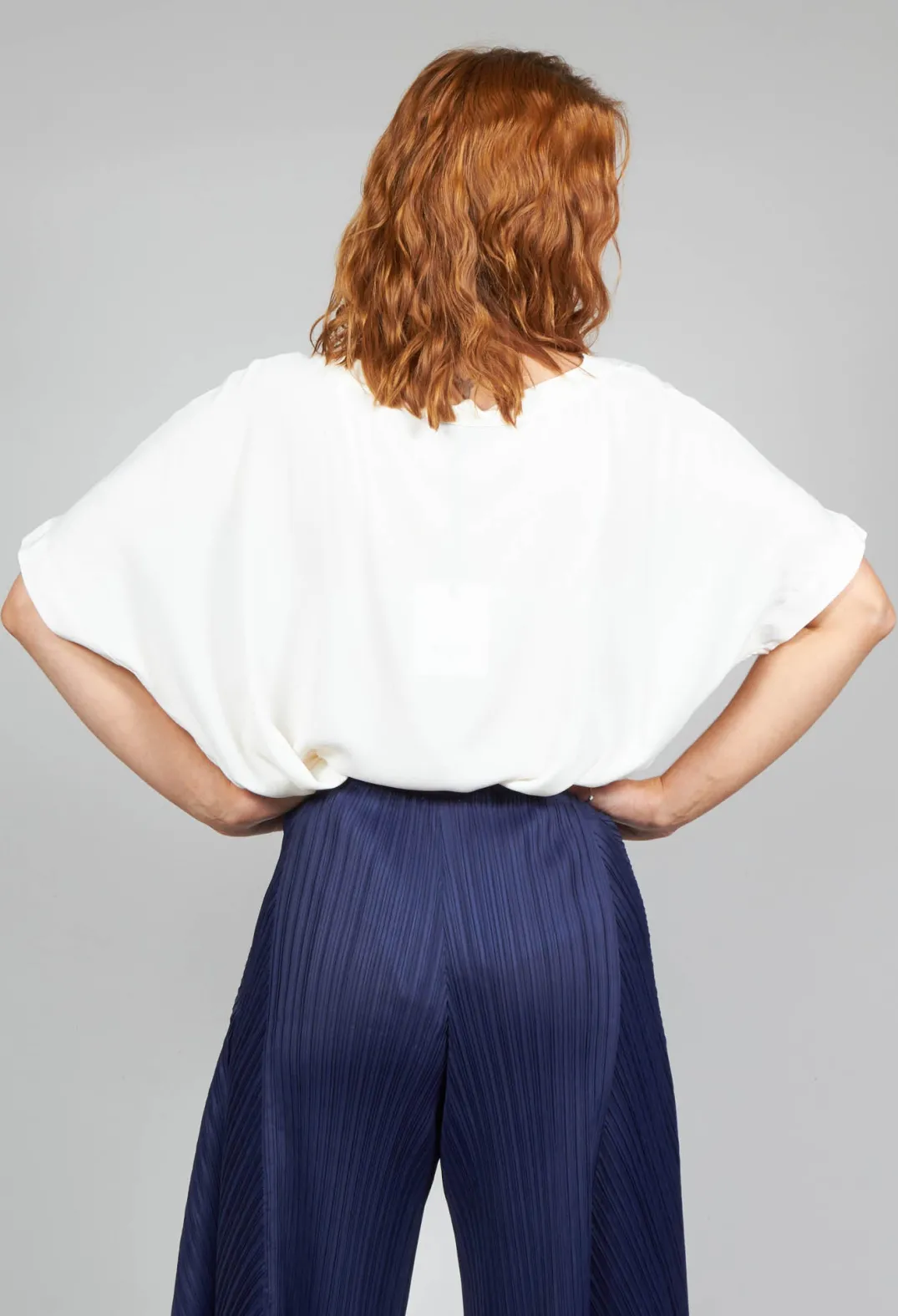 Beatrice B Shirts & Blouses^Wide Neck Short Sleeve Silk Blouse in Cream