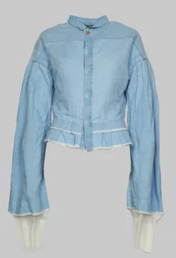 Umit Unal Shirts & Blouses^Wide Sleeve Shirt with Distressed Detail in Light Blue