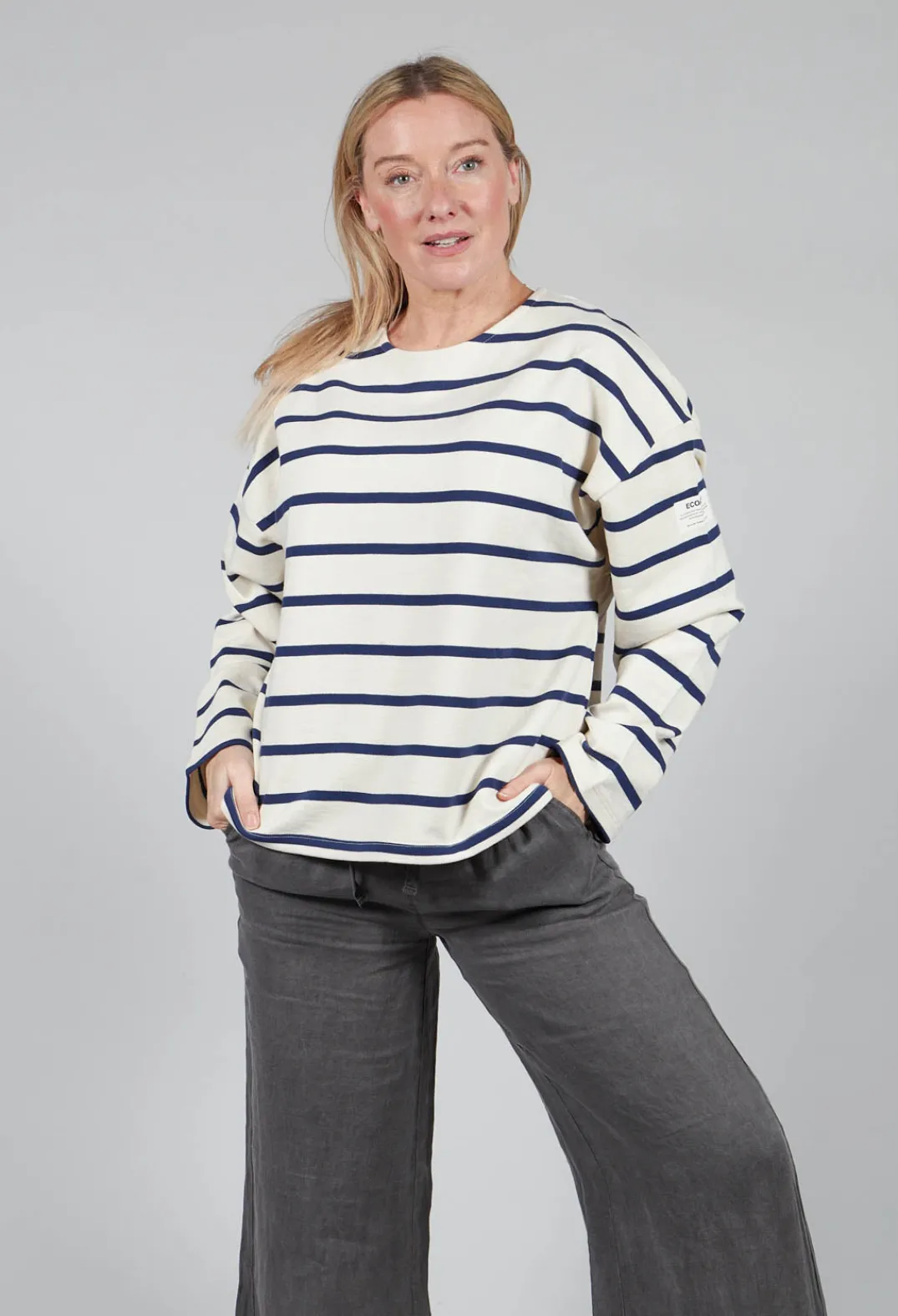 Ecoalf Jumpers^Wilmaalf Sweatshirt in Off White Blue Stripe