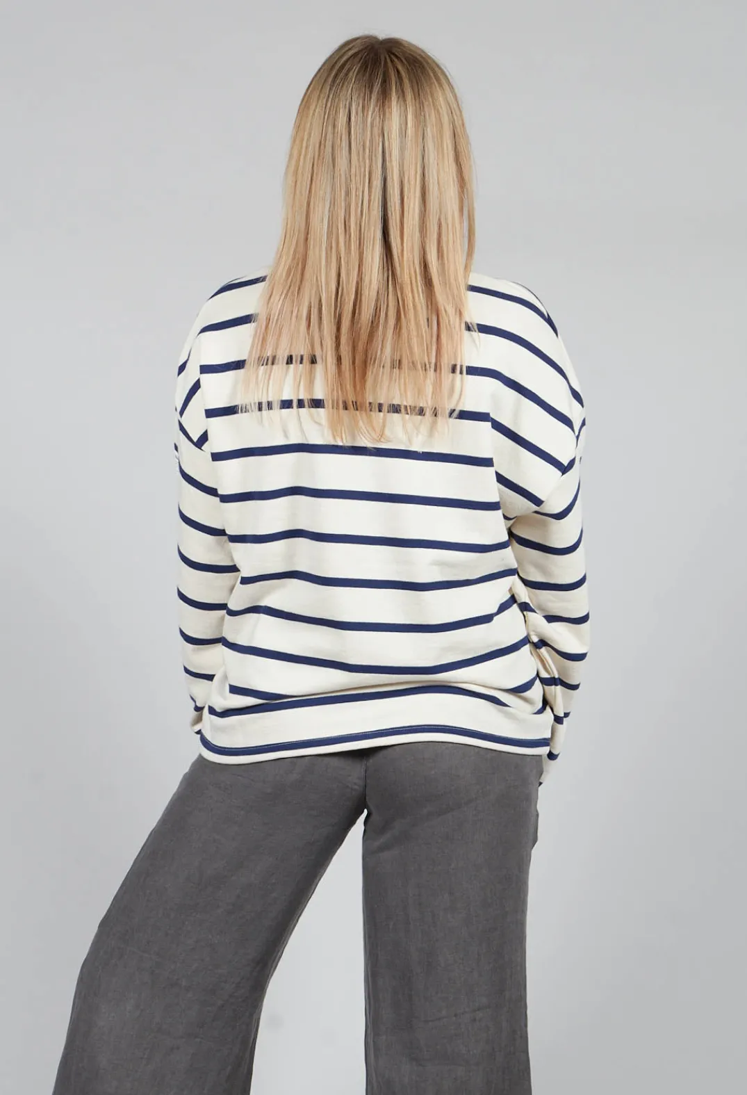 Ecoalf Jumpers^Wilmaalf Sweatshirt in Off White Blue Stripe