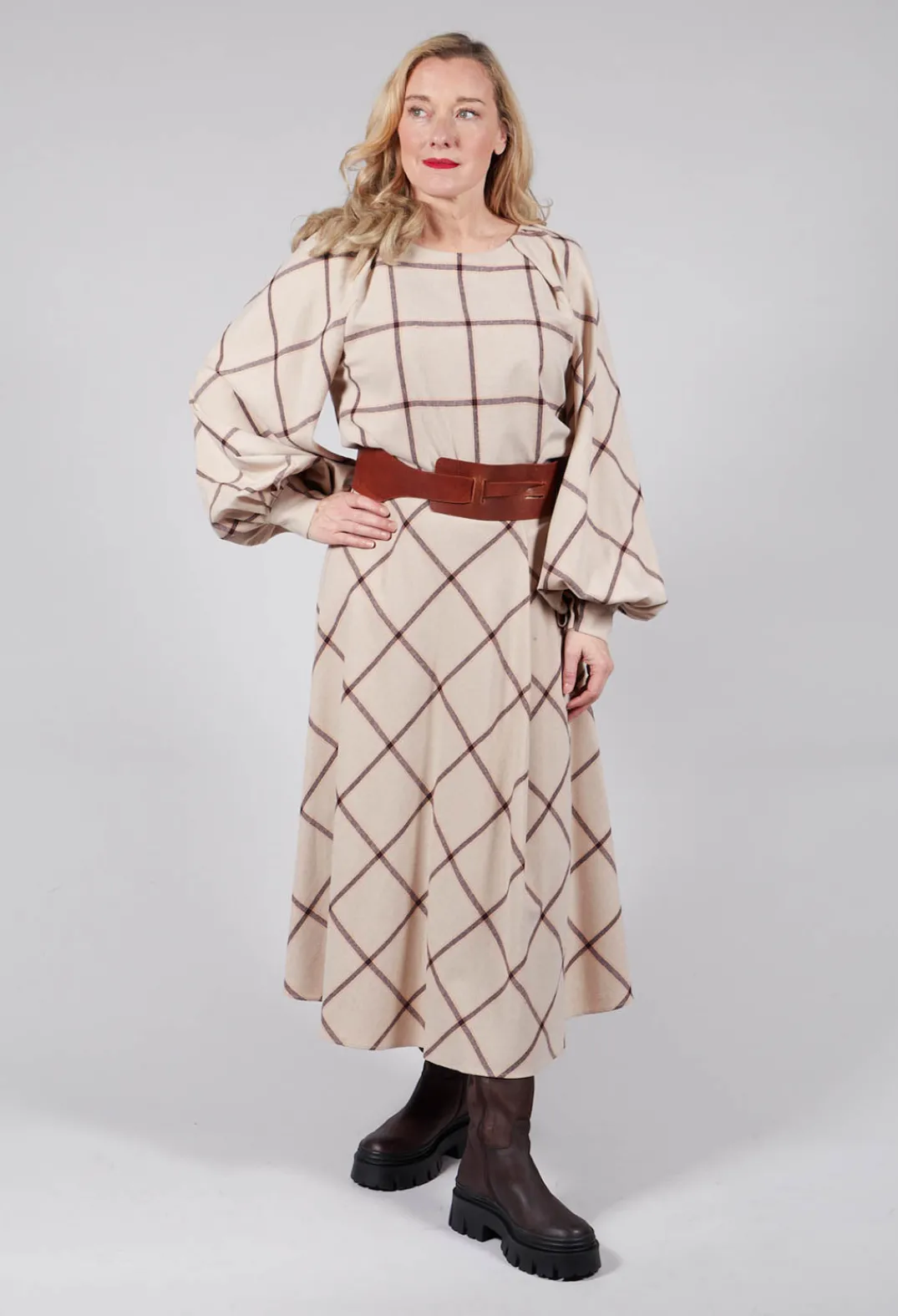 Beatrice B Skirts^Wool Flannel Skirt in Beige Check