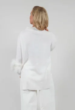 Dom Goor Jumpers^Wool Jumper with Sheepskin trim Sleeves in Pearl