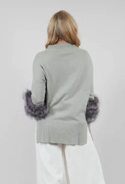 Dom Goor Jumpers^Wool Jumper with Sheepskin trim Sleeves in Peridot