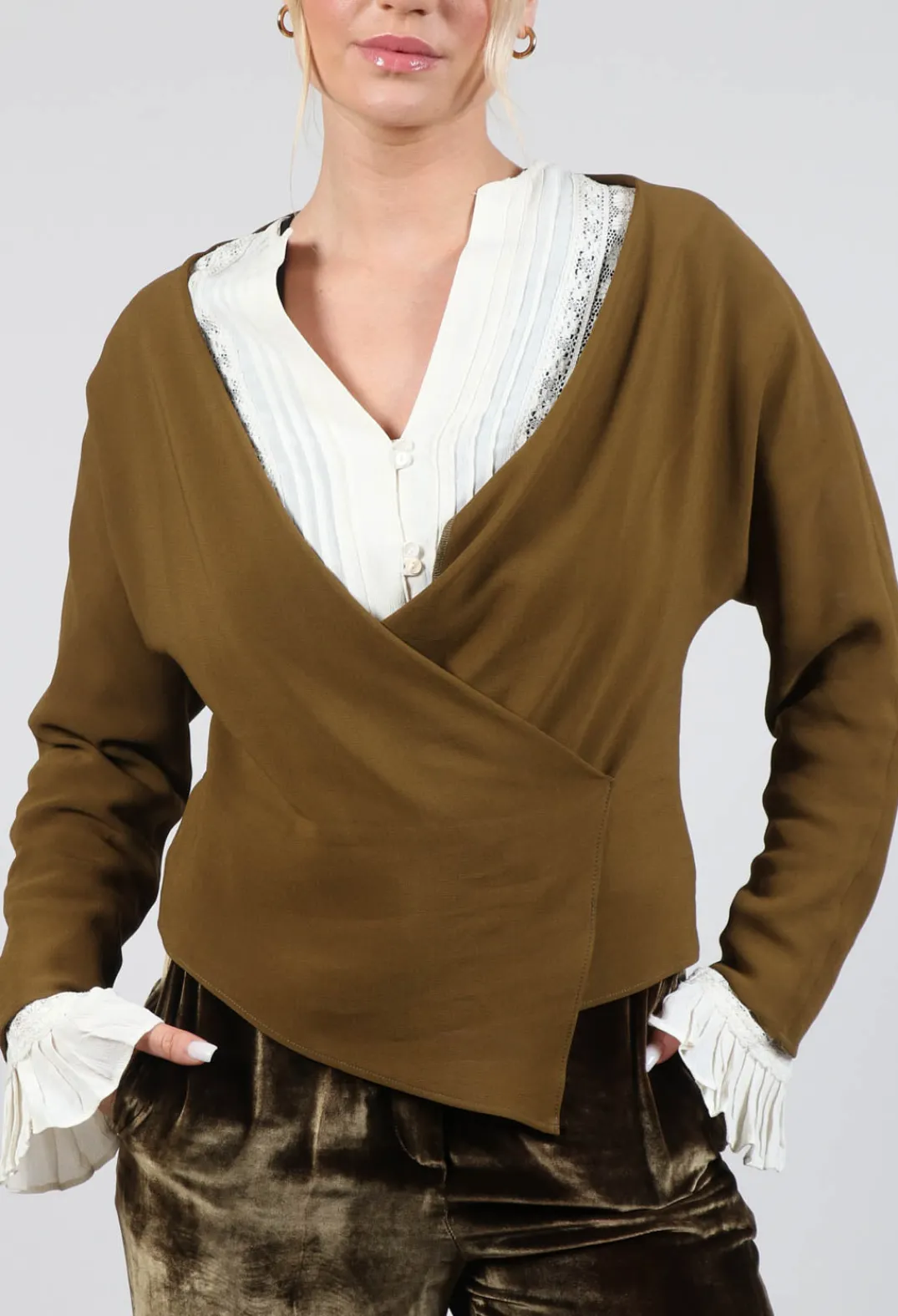 T.ba Tops^Wrap Blouse in Brown