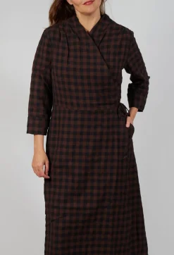Aequamente Dresses^Wrap Dress in Ebano Check