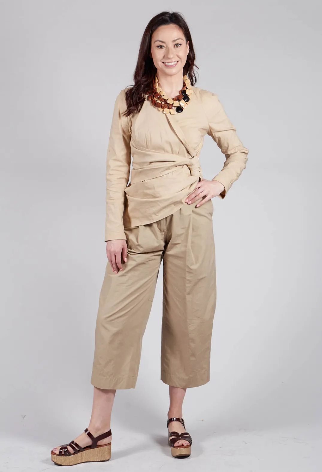 Malloni Tops^Wrap Style Top in Beige