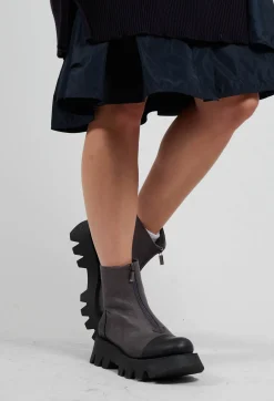 Lofina Boots^Zip Front Ankle Boots with Cleated Sole in Gasoline Fumo
